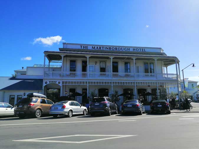 view of the Martinborough Hotel from the town square