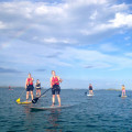 Group of tourists paddleboarding with Auckland's Mission Bay Watersports. 