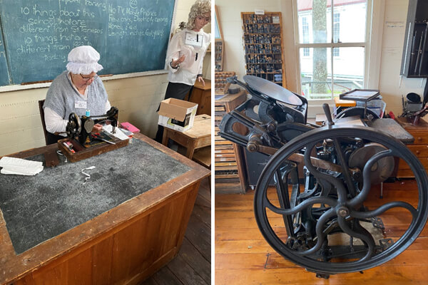 Greytown 11 Someone spinning wool, another lady in Victorian attire sat sewing.