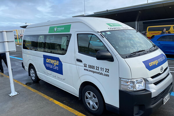 Greytown 2v1 Omega's courtesy shuttle van, pick-up point at the airport.