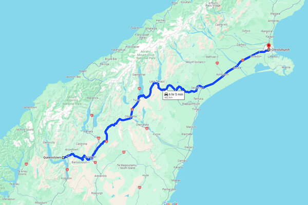 Queenstown to Christchurch Map.