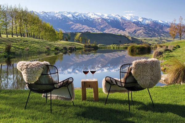 Otago Wineries Overlooking the Southern Alps.