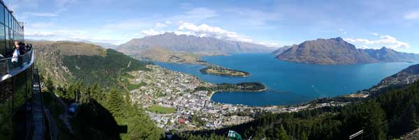 Panoramic photos of Queenstown from the Skyline viewing deck.