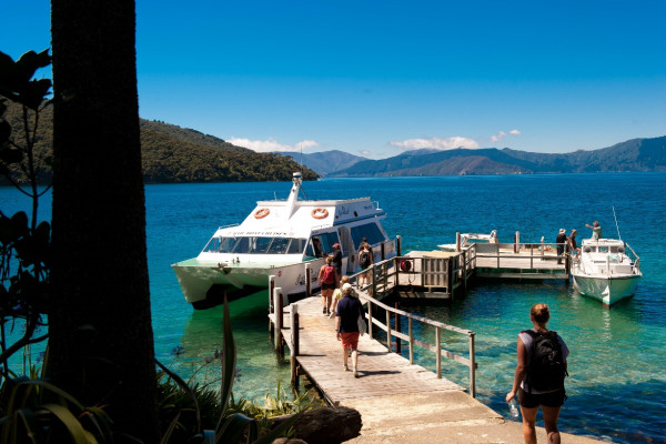 The Beachcomber Mail Boat docked on the Queen Charlotte Sound.