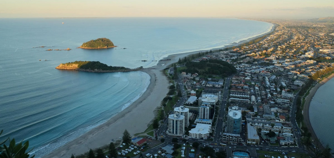 Evening view from the Mount down towards Mount Maunganui Tauranga