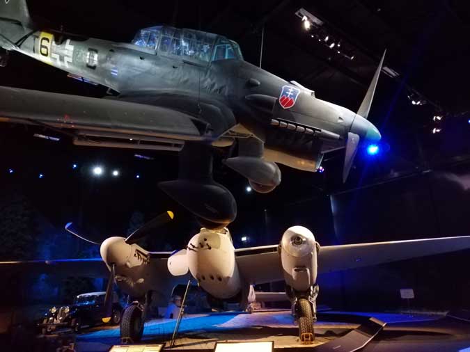 A warbird plane suspended in the Omaka Aviation Heritage Centre.