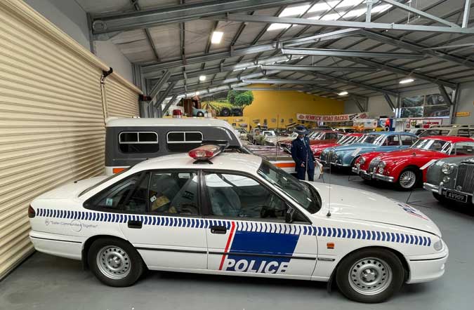 An old police car inside the Omaka Classic Car Museum.