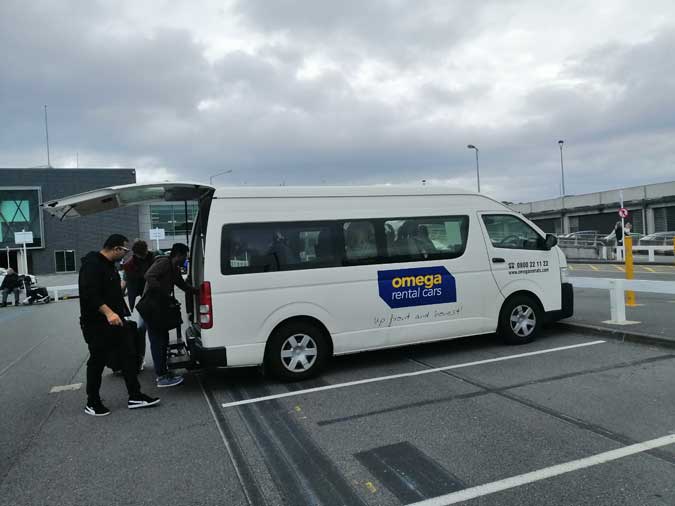 Loading luggage into Omega shuttle van at Wellington Airport