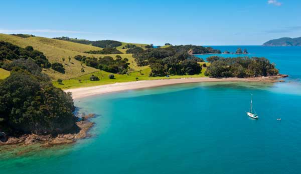 Scenic shot of clear blue green seas in the Bay of Islands