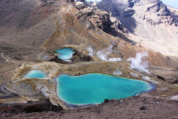 Blue green lake at Ohakune amid the volcanic terrain
