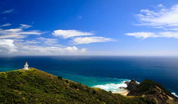 View over Cape Reinga lighthouse and out to sea